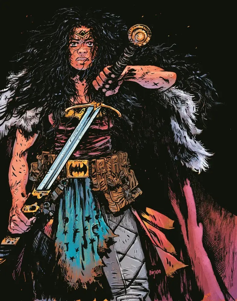 Coperta nr. 1 Woman: Dead Earth, care arată pe Diana desenând o sabie
