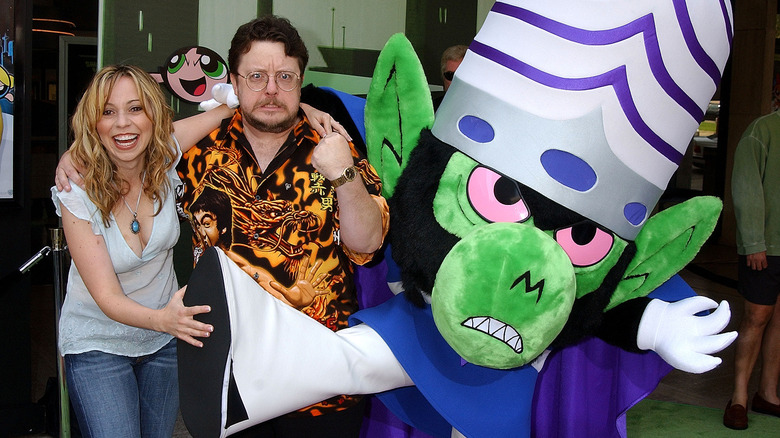 Tara Strong și Roger L. Jackson la premiera filmului Powerpuff Girls Costumul Mojo Jojo