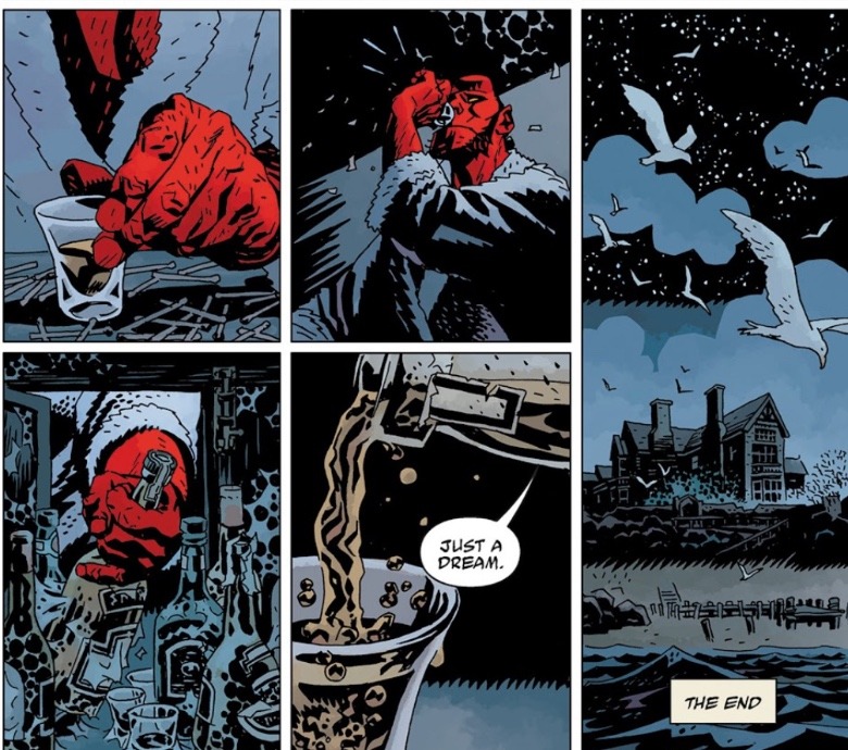 Hellboy își toarnă o băutură