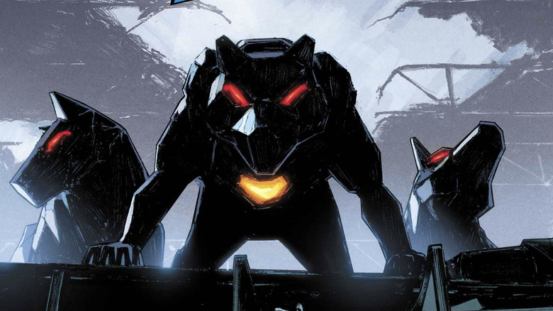 Trei câini Santinele care vânează mutanți pe coperta Uncanny X-Men #9