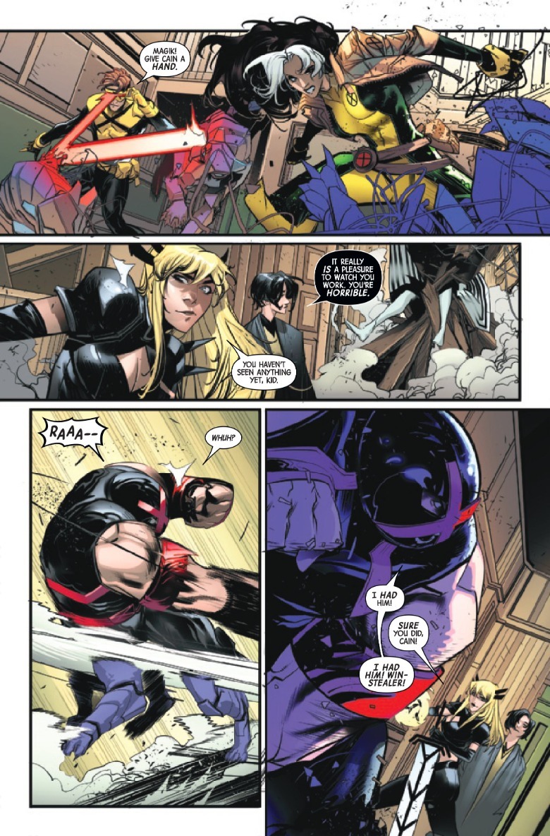 X-Men #9 pagina 4 Rogue Cyclops Magik Juggernaut