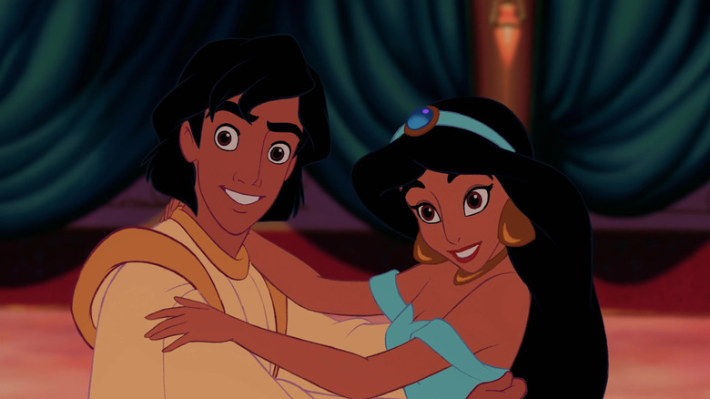 Aladdin și Jasmine se îmbrățișează în Aladdin (1992)