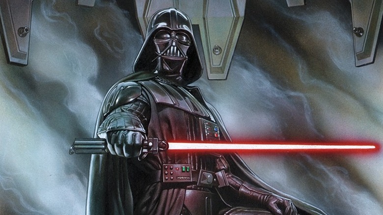 Darth Vader ținând sabia sa roșie pe coperta lui Darth Vader #1 (2015)