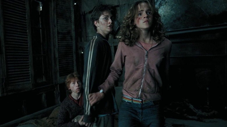 Hermione protejându -i pe Harry și Ron în Harry Potter și prizonierul din Azkaban