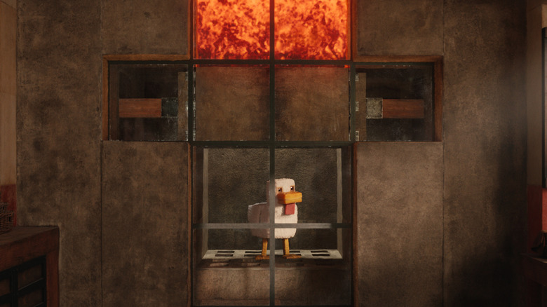 Un pui de lavă într -o cameră într -un film Minecraft