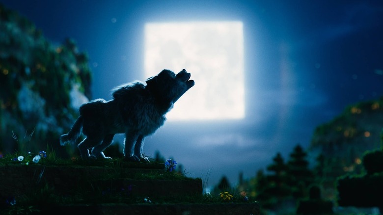 Un lup urlând la lună într -un film Minecraft