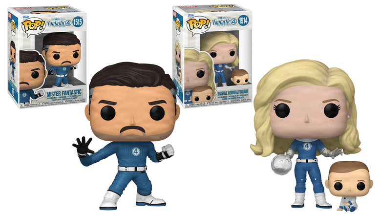 Reed Richards, Sue Storm și Franklin în Funko Pop Form From Fantastic Four: Primii pași