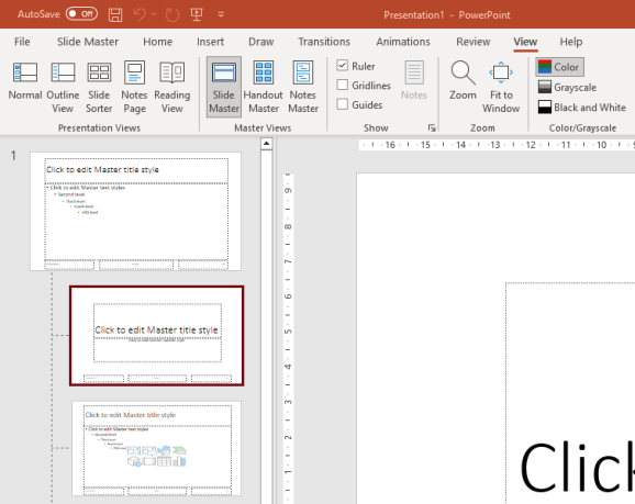 Slide Master View în PowerPoint.