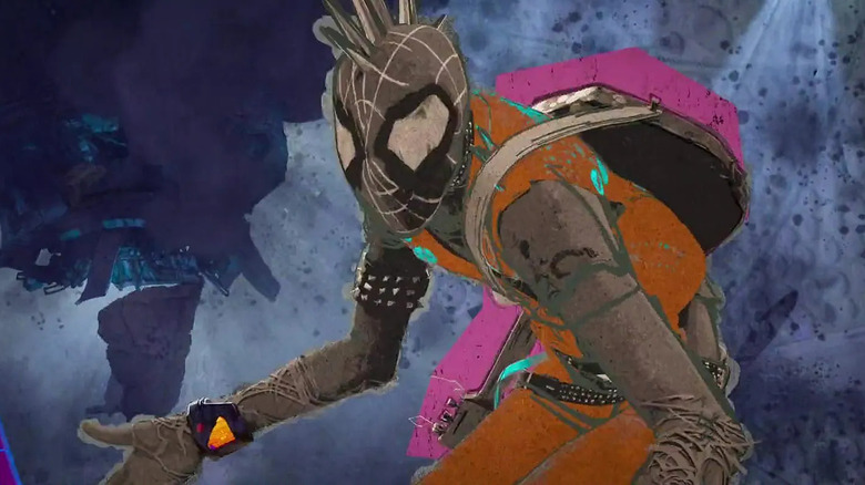 Spider-punk cu aspect splattery în Spider-Man: Peste Spider-Verse