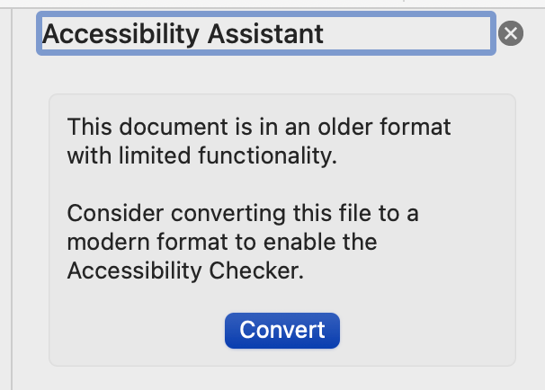 Screenshot of Microsoft Word Acccessibility Checker Convertitor Document.