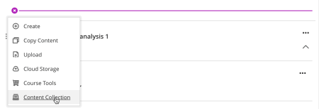 Captura de ecran pentru selectarea conținutului cursului în blackboard, a încărcat un fișier.