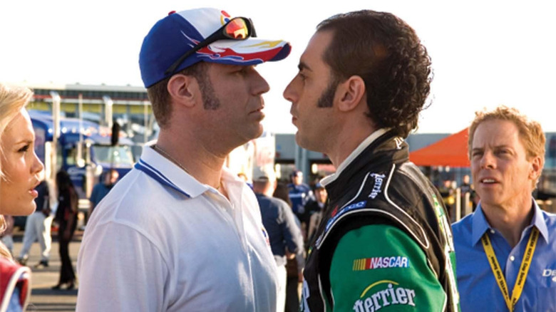 Talladega Nights: Balada lui Ricky Bobby, Ricky Bobby și Jean Girard se uită unul pe celălalt în jos