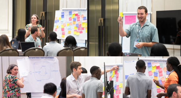 Yanina, Sam și unii dintre participanți vorbesc și pun în diagramă note de culoare lipicioasă