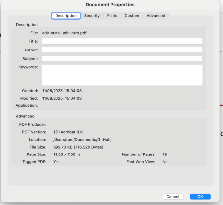 Screenshot of Document Properties Fila în Adobe Acrobat Reader.