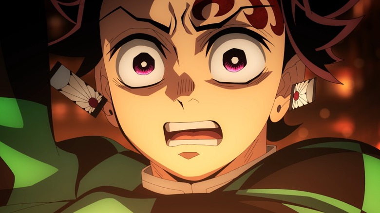 Tanjiro Kamado, cu ochii larg surprinși în Slayer Demon: Kimetsu No Yaiba Infinity Castle