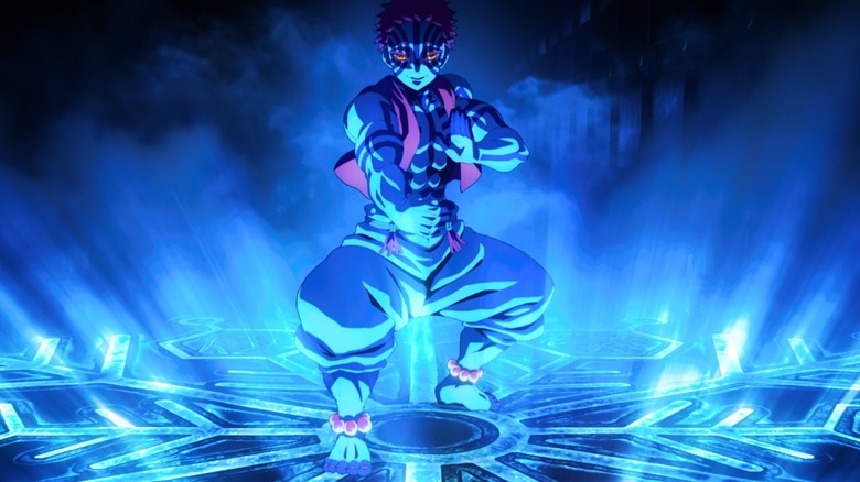 Akaza stă în mijlocul unui cerc magic și face un stand în Demon Slayer: Infinity Castle