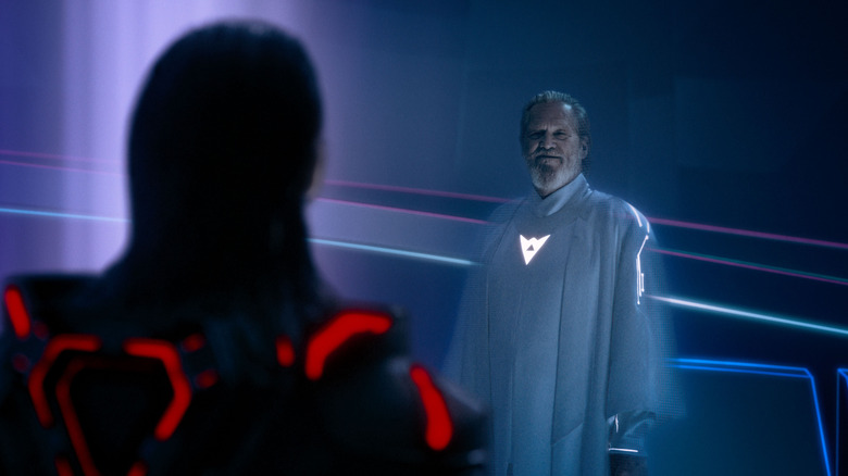Jeff Bridges în timp ce Flynn se întâlnește cu Ares în Tron: Ares
