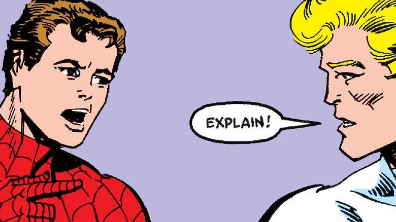 Peter Parker vorbind cu Beyonder, cu Beyonder spunând 