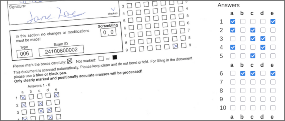 Controlul calității pentru examenele scanate cu alegere multiplă