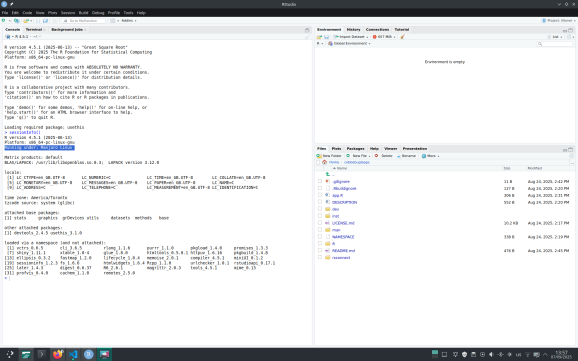 Captură de ecran RStudio
