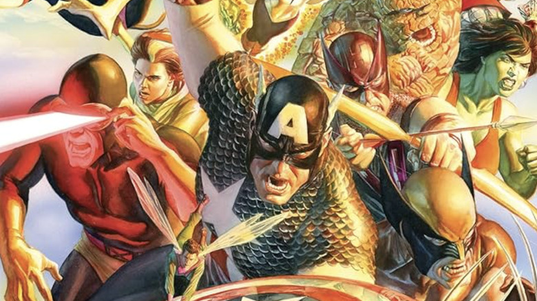 Cyclops, Rogue, Wasp, Captain America, Hawkeye, Wolverine, The Thing, She-Hulk și multe altele în Arta Secret Wars Cover de Alex Ross