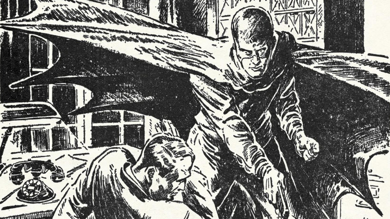 Liliacul Negru lovește un criminal într-o ilustrație din Black Book Detective volumul 22 numărul 3