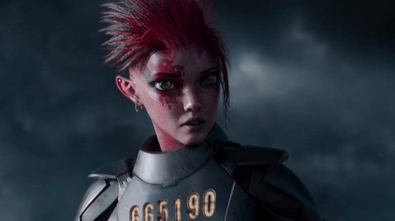 Olivia Cooke ca Art3mis făcând o pauză la mijlocul bătăliei în Ready Player One