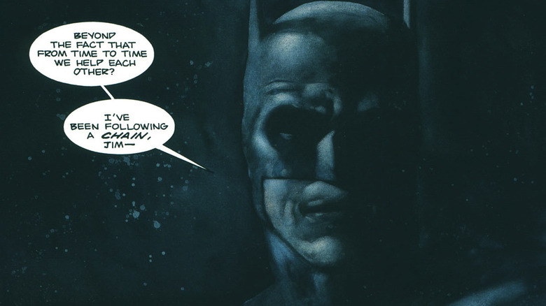 Batman este văzut în prim-plan într-un panou din Batman Night Cries