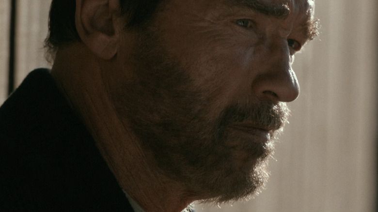 Wade Vogel al lui Arnold Schwarzenegger se uită în depărtare în prim-plan în Maggie