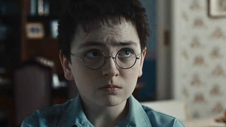 Harry se uită înfricoșat în Harry Potter și Piatra Filosofală