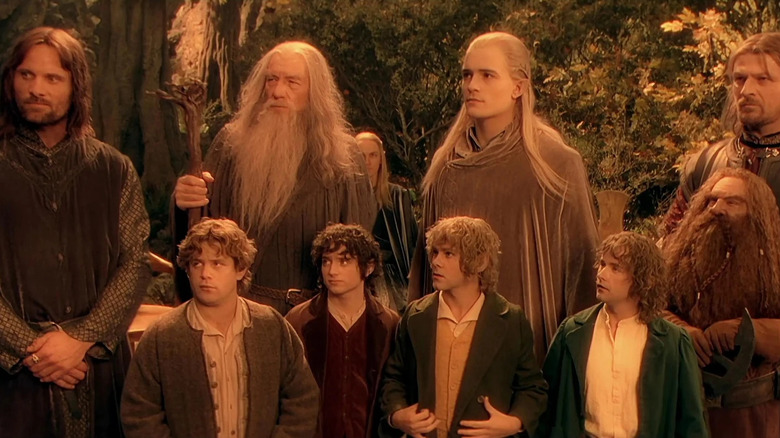 Întreaga părtășie stând împreună în Lord of the Rings: The Fellowship of the Ring