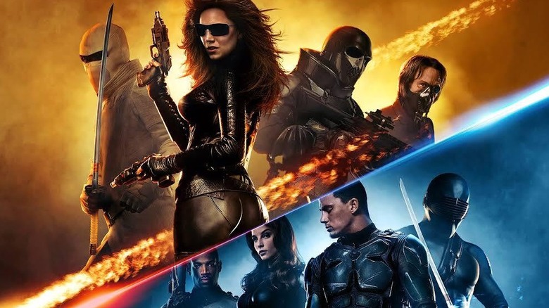 Poster GI Joe: The Rise of Cobra cu Storm Shadow, Baronesa, soldatul Viper și Doctorul în partea de sus, Ripcord, Scarlett, Duke și Snake Eyes în partea de jos
