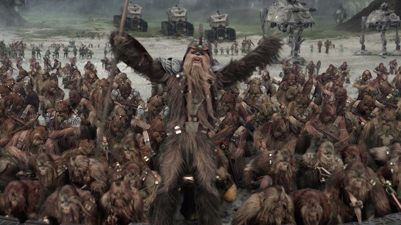 O armată de wookiee se pregătește de luptă în Star Wars: Episode III - Revenge of the Sith