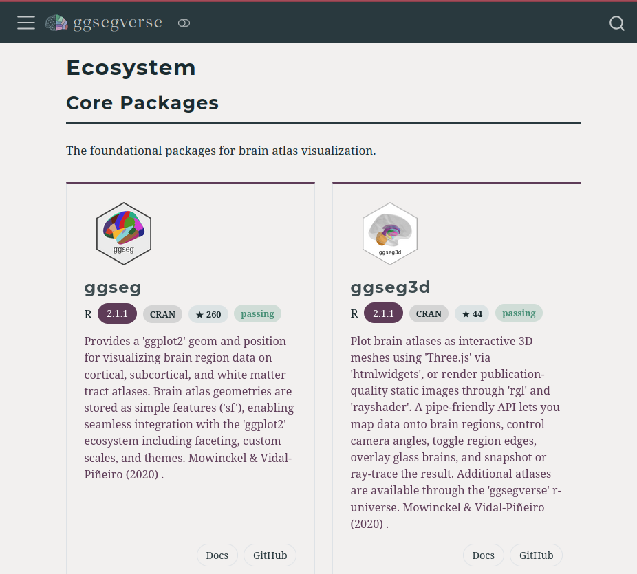 Captură de ecran a site-ului web ggsegverse, cu carduri de pachet informative