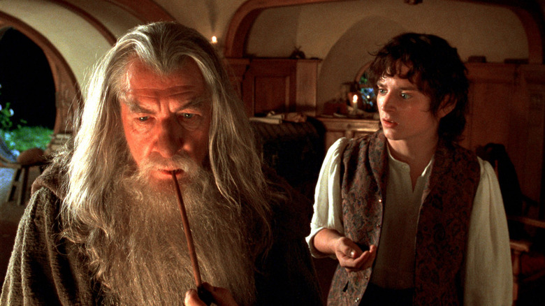 Gandalf și Frodo în geantă se termină în Stăpânul Inelelor: Frația inelului