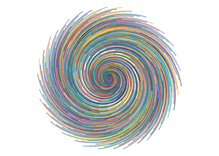 Sute de căi colorate care încep într-un aranjament filotactic și se curbe printr-un câmp de curgere în spirală.