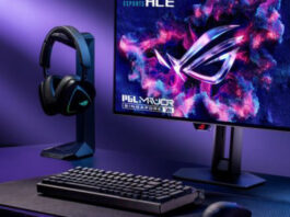 ASUS ROG PG259QWS Ace monitor shown from the front with its 24.5-inch OLED panel