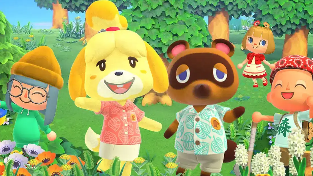 Imaginea prezintă personaje precum Isabelle și Tom Nook din Animal Crossing: New Horizons