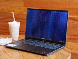 HP OmniBook 3 16 laptop open on a desk showing its keyboard and display