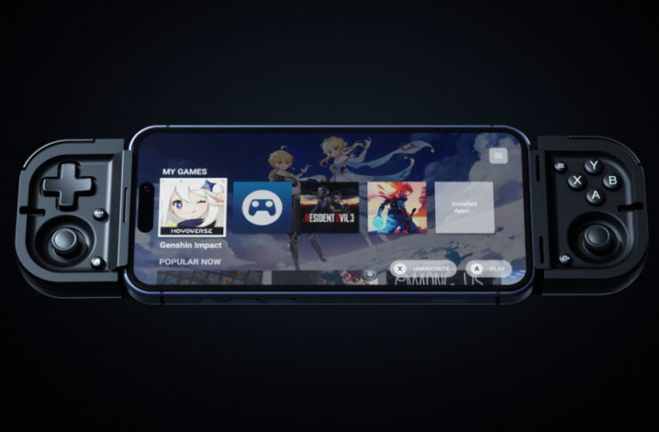 Razer Prio controller folded to credit-card size next to its unfolded full gamepad form