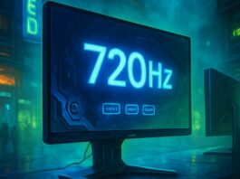 ASRock Taichi OLED monitors lined up showing rear lighting and thin bezels