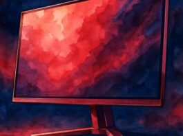 AOC AGP327UZD monitor showing its 32-inch WOLED gaming display on a stand