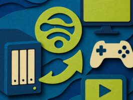 NAS device connected to a home network streaming media to a television via DLNA