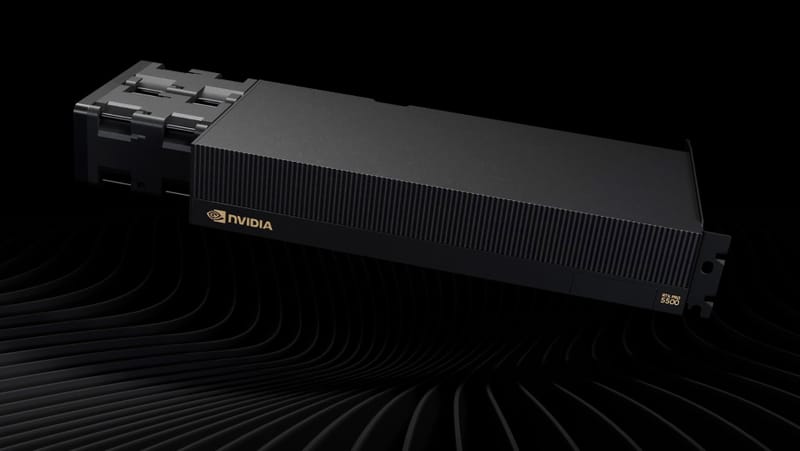 RTX Pro 5500 de la Nvidia schimbă poloneză pentru jocuri cu memoria AI 1 Placă grafică pentru stația de lucru Nvidia RTX Pro 5500 afișată de sus, cu carcasa de răcire vizibilă