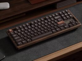 Keychron K8 HE All-Wood mechanical keyboard with walnut wood bottom case and brown metal side panel