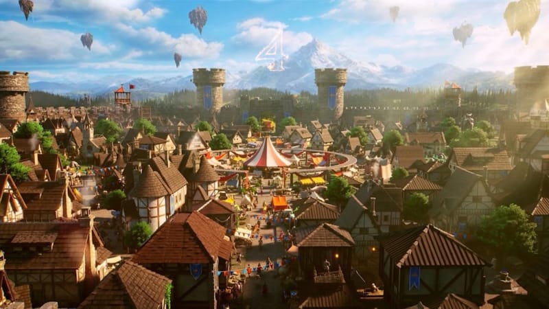 Jagex dezvăluie RuneScape 4, construit de la zero în Unreal Engine 2 O ilustrație CGI teaser pentru RuneScape 4 care arată un călăreț de dragon și insule plutitoare deasupra unei văi verzi