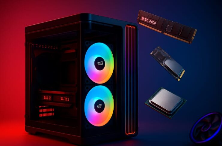 Gaming PC motherboard with 32GB RAM gaming PCs memory sticks installed in dual-channel slots