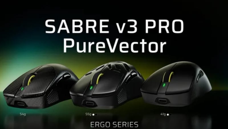 Șoarecii Corsair Sabre V3 Pro Învață-ți scopul cu Aimlabs 2 Mouse de gaming Corsair Sabre V3 Pro PureVector prezentat în finisaje din fibră de carbon și magneziu