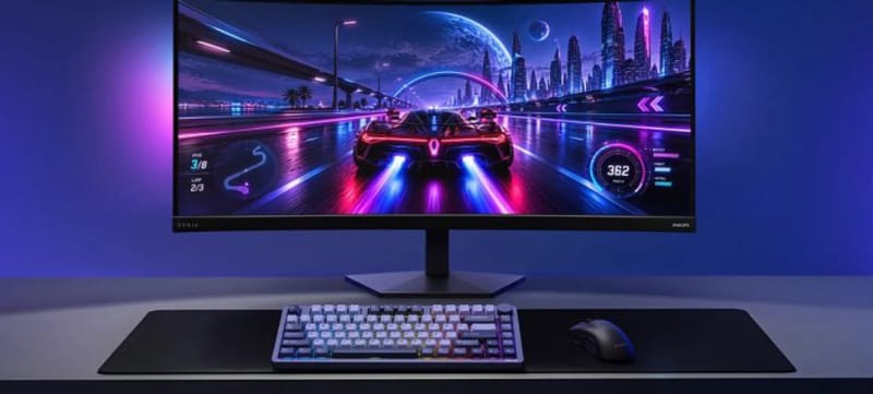 Monitor pentru jocuri Philips Evnia 36M4C5500P curbat ultralarg cu iluminare Iconglow din spate