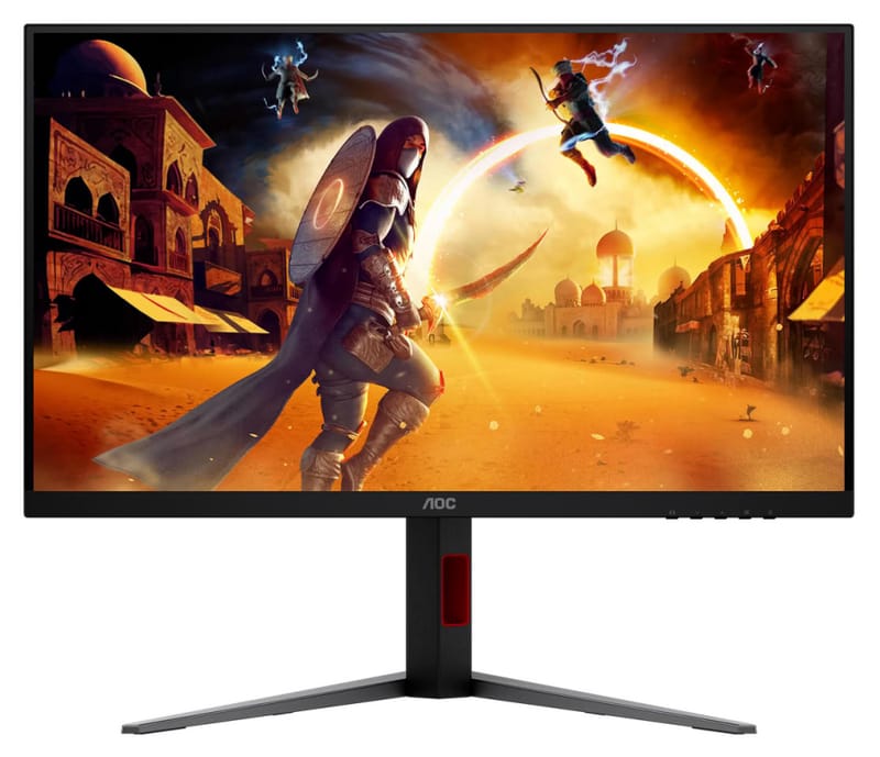 Monitorul AOC U27G4Z afișat din față cu panoul Fast IPS în mod dublu și suportul reglabil